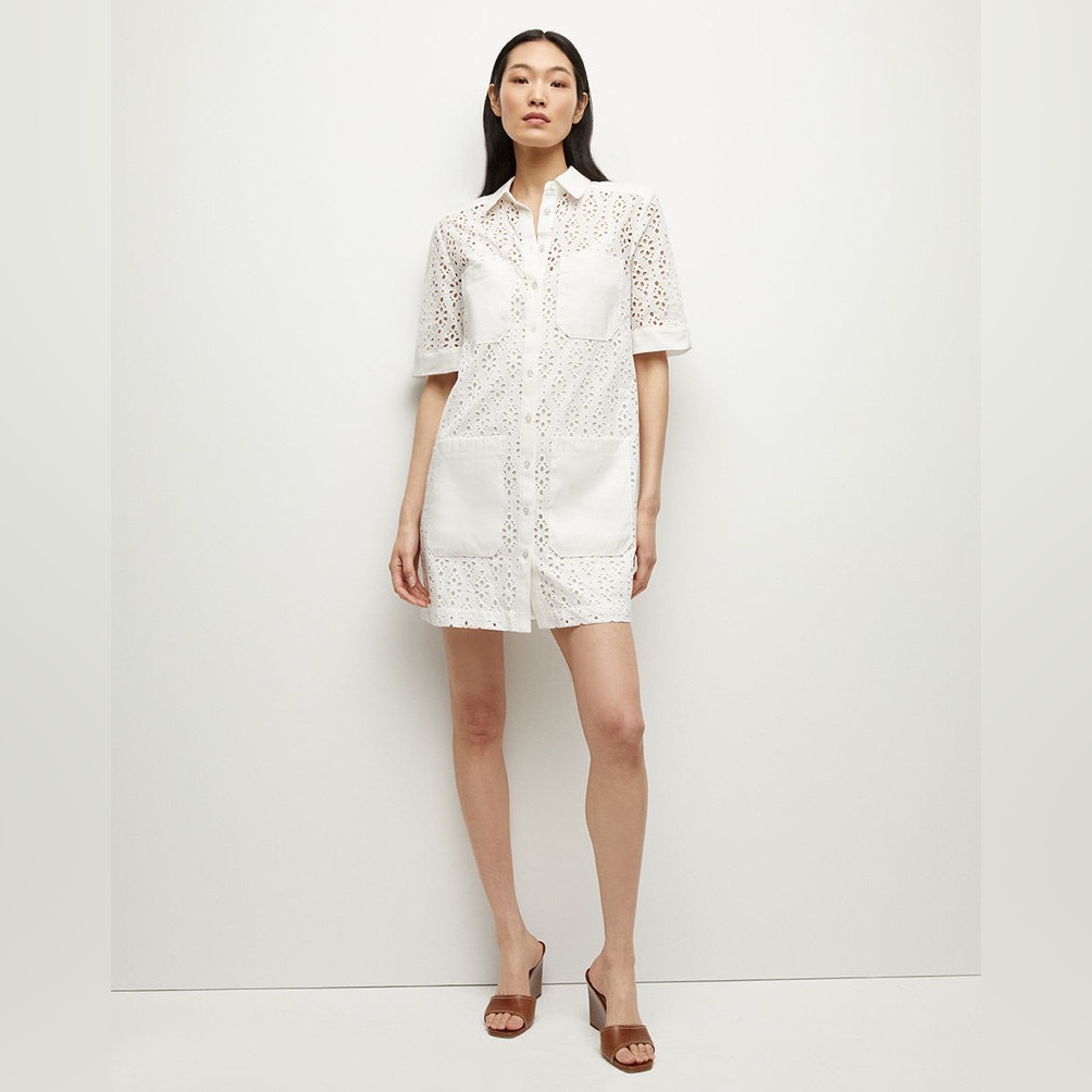 Nwt $548 Veronica Beard Rafaela Cotton Eyelet Shirtdress In White